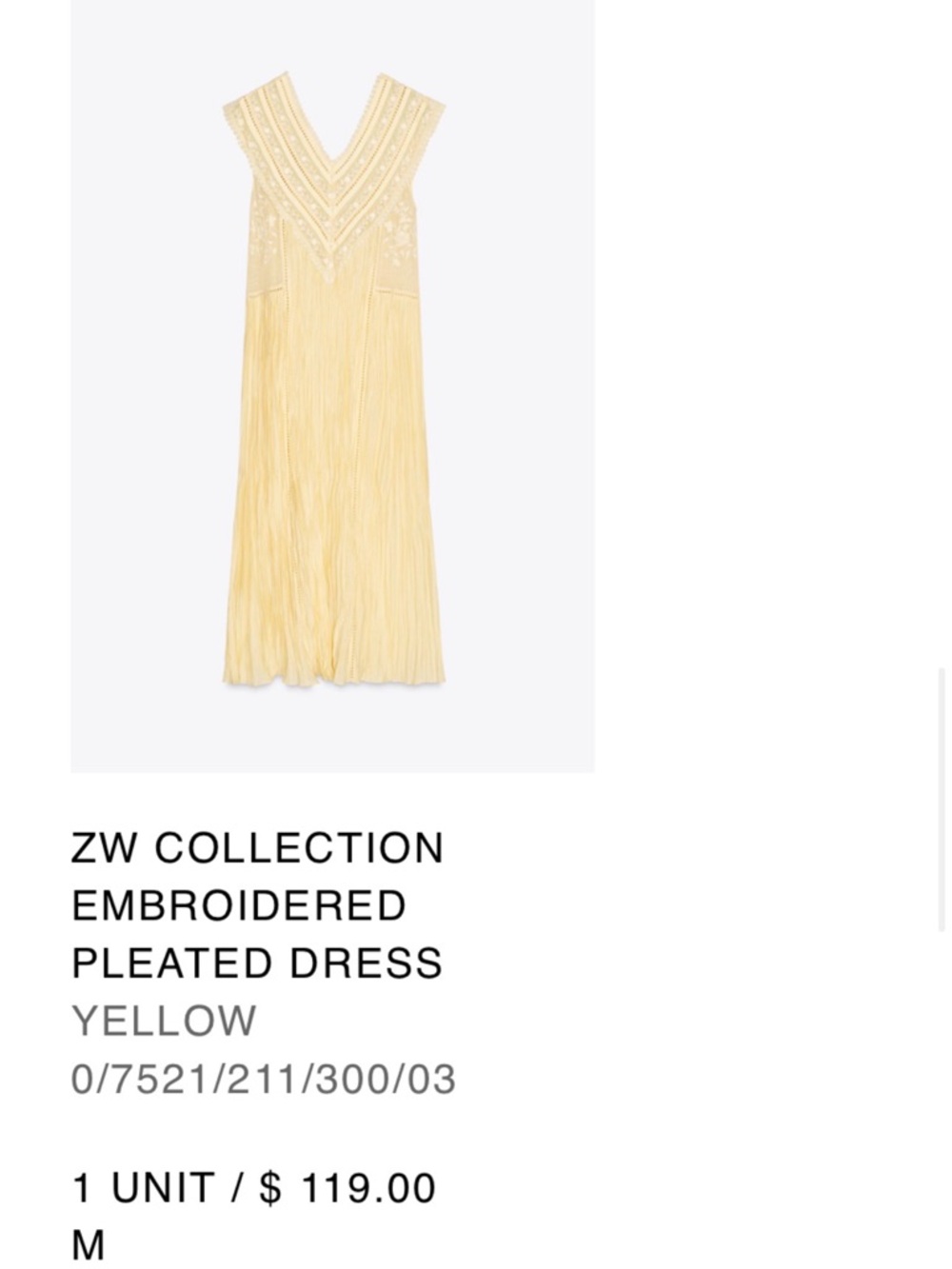 Zara Women Embroidered Pleated Yellow Dress (M) - Picture 13 of 13